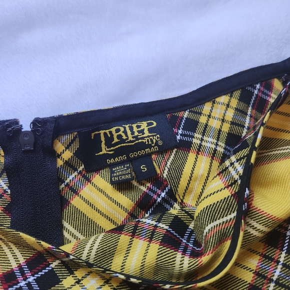 TrippNYC Yellow Plaid Pleated Mini Skirt - Picture 3 of 6